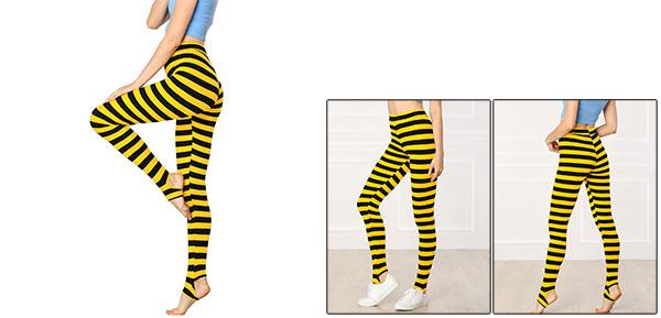 セントパトリックスデー レギンス レディース ストライプ 弾性ウエストバンド げっ歯類のレギンス イエロー ブラック M