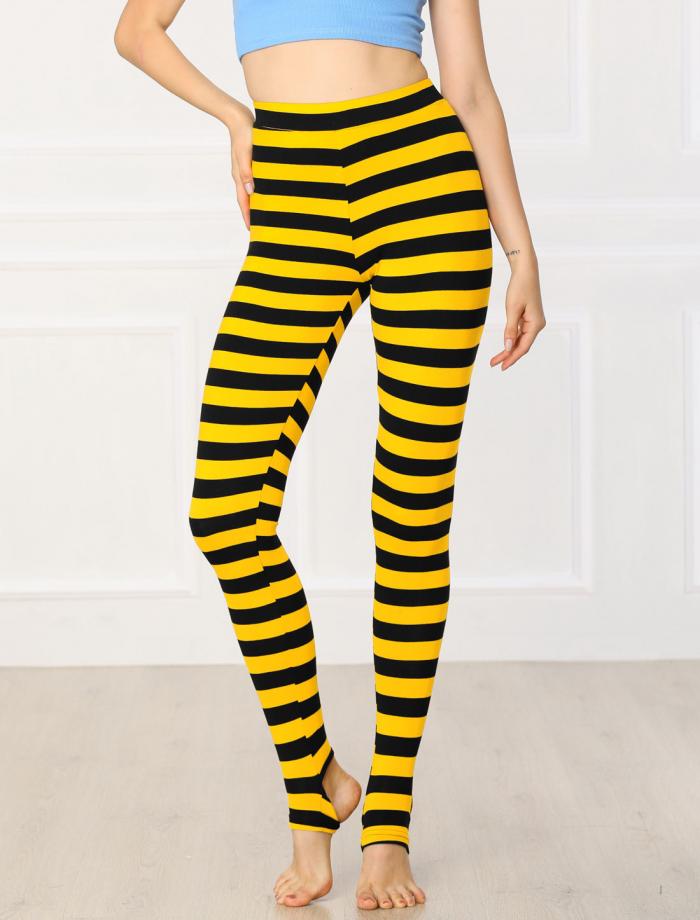 セントパトリックスデー レギンス レディース ストライプ 弾性ウエストバンド げっ歯類のレギンス イエロー ブラック M