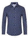 Lars Amadeus トップス 水玉柄シャツ 長袖 カラーブロック ビジネスシャツ フォーマル ドレスシャツ メンズ ブルー L