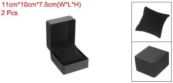 2個入り シングルウォッチケース PUレザーウォッチトラベル収納ディスプレイボックス 取り外し可能なクッション付き 多く 時計に対応 黒