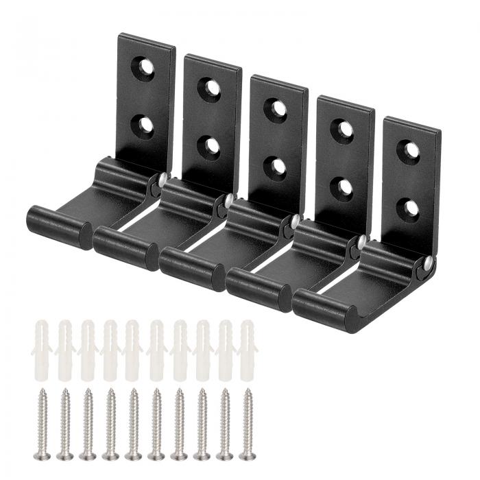 折り畳み式フック 壁掛けフック コートハンガー アルミ合金 ねじ付き タオルハットバッグ掛け用 ブラック ラウンドヘッド 52mm長さ 5個入り