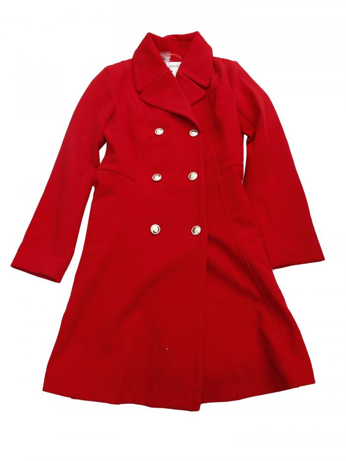 Allegra K 冬用ロングコート ジャケット ラペルカラー 無地 ダブルブレスト 通勤 学校 レディース レッド XS