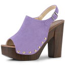 Allegra K バックストラップサンダル プラットフォーム 厚底 スリングバック チャンキーヒール レディース パープル 25.5cm(4)