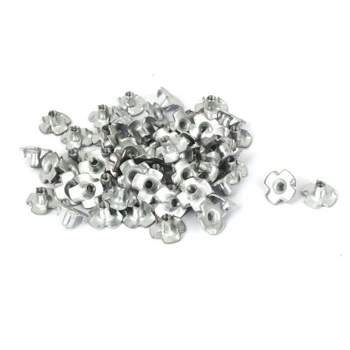 歯付きナット 4フォーク 亜鉛メッキ素材 シルバートーン 12x12x6mm 60枚入り
