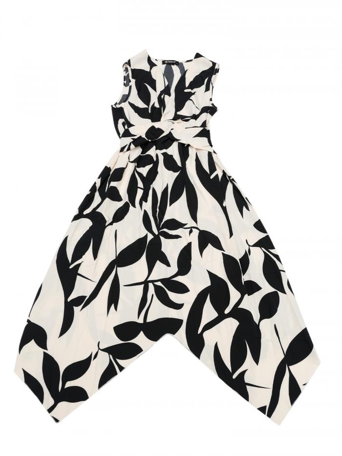 Allegra K レディース サンドレス 花柄 ノースリーブ 深め Vネック イレギュラーヘム ミディドレス アプリコット S