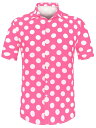 Lars Amadeus アロハシャツ 水玉シャツ ボタンダウン 半袖トップス サマー メンズ ピンク 2XL
