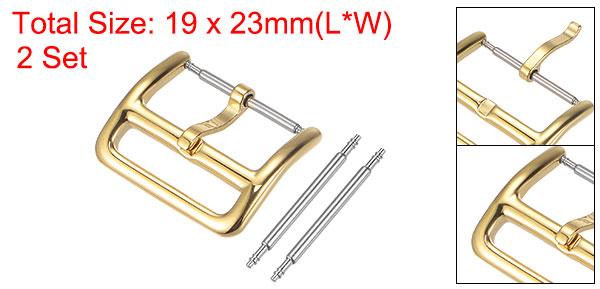 時計ストラップクラスプ ステンレス鋼 磨かれたゴールドトーン PVD バックル 18mm幅時計バンド 4個スプリングバー付き 2個入り