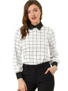 Allegra K チェック トップス シャツ コントラストカラー ボタンバック レディース ホワイト L