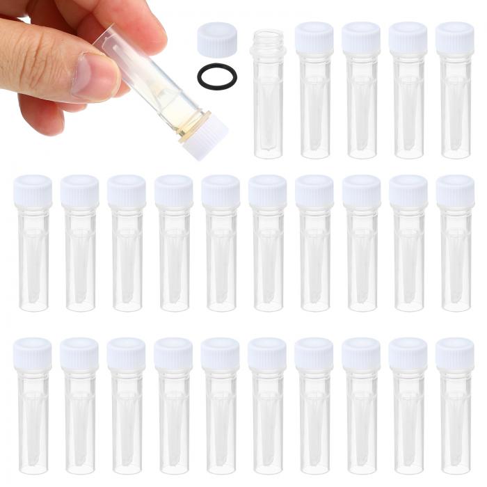 PATIKIL 0.5ml プラスチック試験管 25個入り 透明な凍結試験管 目盛り付き容器 ねじキャップ付き 研究室科学用 白いキャップ