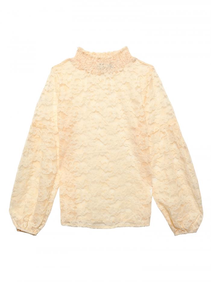 Allegra K ブラウス シースルー 総レース 長袖 セックシー シャツ オフィス トップス 着痩せ エレガント レディース ライトベージュ M