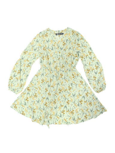 Allegra K シャツ ワンピース ドレス 花柄 フローラルプリント Vネック ボタンダウン ウェストゴム レディース ライトグリーン S Allegra K シャツ ワンピース ドレス 花柄 フローラルプリント Vネック ボタンダウン ウェストゴム レディース ライトグリーン S