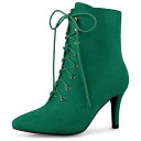 Allegra K レースアップ アンクルブーツ ピンヒール ハイヒール ポインテッドトゥ レディース エメラルドグリーン 23.5 cm