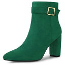 Allegra K アンクルブーツ ポインテッドトゥ バックル装飾 ヒール レディース エメラルドグリーン 25.5 cm
