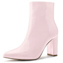 Allegra K アンクルブーツ ジッパー チャンキーヒール ポインテッドトゥ レディース ピンク 27.5cm