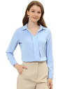 Allegra K オフィスブラウス 長袖 vネック 無地 プリーツ ベルト付き レディース 水色 XL