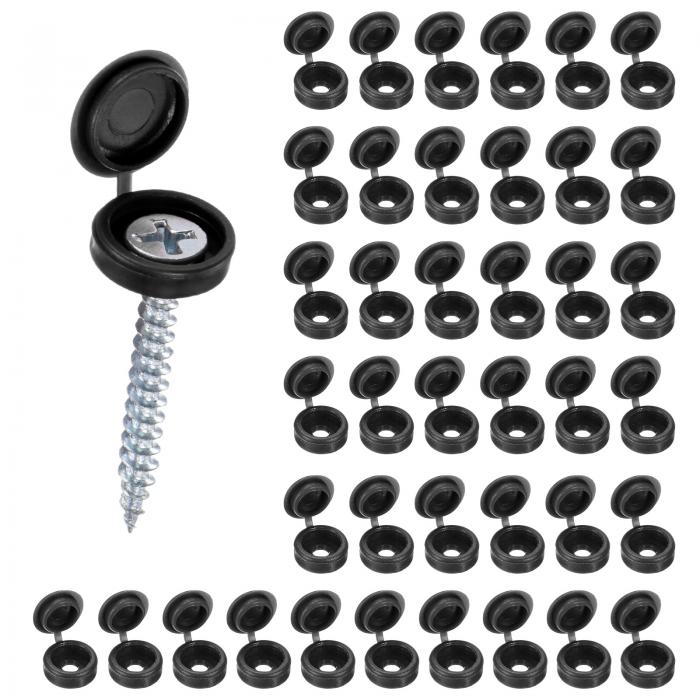 M METERXITY 200パック プラスチック製ヒンジ付きねじカバーキャップ 3 mm シャッタースクリューとキャップ 折りたたみスナップワッシャーカバー ワッシャーフリップ保護カバーM3 M4 M5スクリューヘッド[黒]