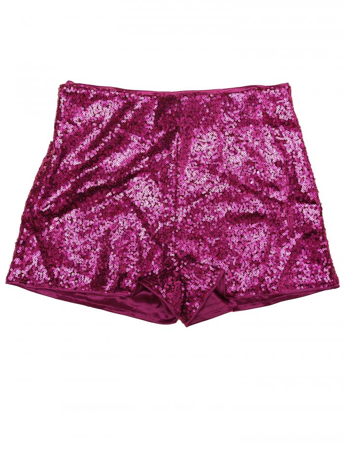 Allegra K クリスマス ショートパンツ ショーツ スパンコール 無地 ウエストゴム ダンス 派手 レディース パープル M