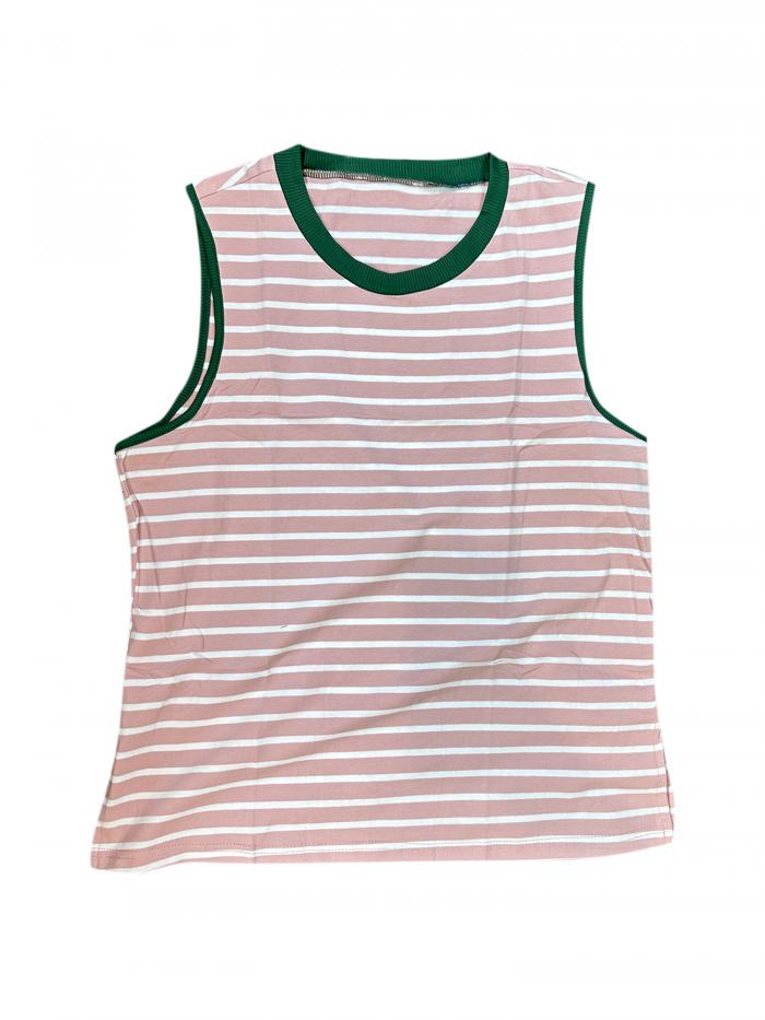 ONFERS レディース ストライプ タンクトップ カラーブロック サイドスリット クルーネック サマートッ..