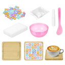 ガラスモザイクタイル 木製コースター付き クラフトセット DIY 四角コースター装飾 90x90x10mm 大人用 ハンドメイド手芸材料 ギフト カラフル モザ...