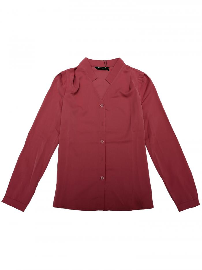 Allegra K シフォンブラウス シャツ Vネック ワーク オフィス ボタンアップ エレガント レディース ワインレッド XL