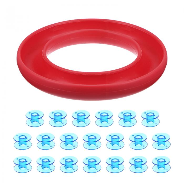 シリコンボビンリングホルダー 20個プラスチックボビン 日常の裁縫用品 レッドとライトブルー