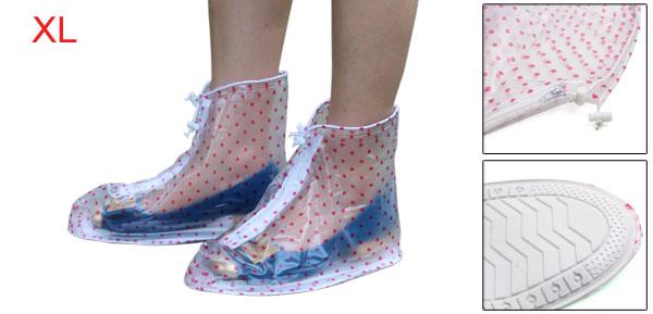 ソウテン [uxcell] レインシューズカバー クリア ピンク サイズ XL ドット パターン 滑り止め 再使用可能なレインシューズカバー オーバーシューズ 1ペア
