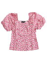 Allegra K トップス パフスリーブ Uネック スモーク 花柄 レトロ レディース ピンク XS(4)