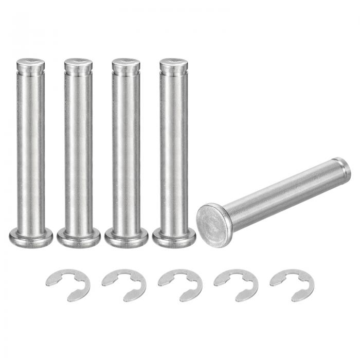 5セット M8x50mm 304ステンレス鋼円筒軸スナップリング位置ピン フラットヘッド溝付きヒンジシリンダーポジションピン Eクリップ保持リング付き シルバー