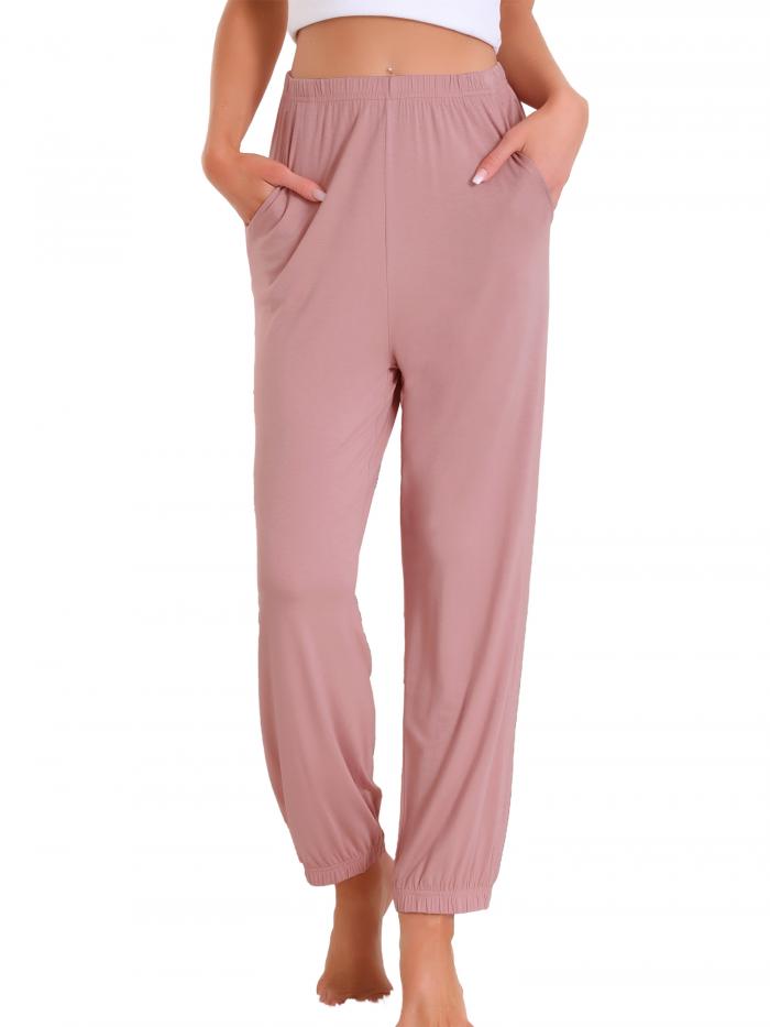 cheibear レディースパジャマパンツ 柔らかくて快適なパジャマパンツ ラウンジパンツ レディース 寝巻き ポケット付き ピンク XL