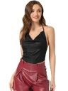 Allegra K クロップ キャミ トップス カウルネック ドレープ クラブウェア バックレス ホルター 光沢 トップ レディース ブラック XS(4)