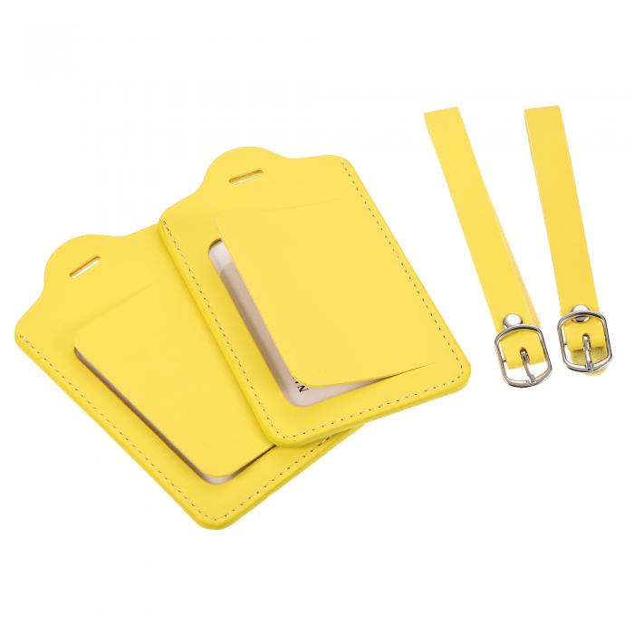 ラゲッジタグPUホルダー 12x7 cm 手荷物ラベル識別子 ストラップ付き バックパック旅行バッグスーツケース用 イエロー 2個