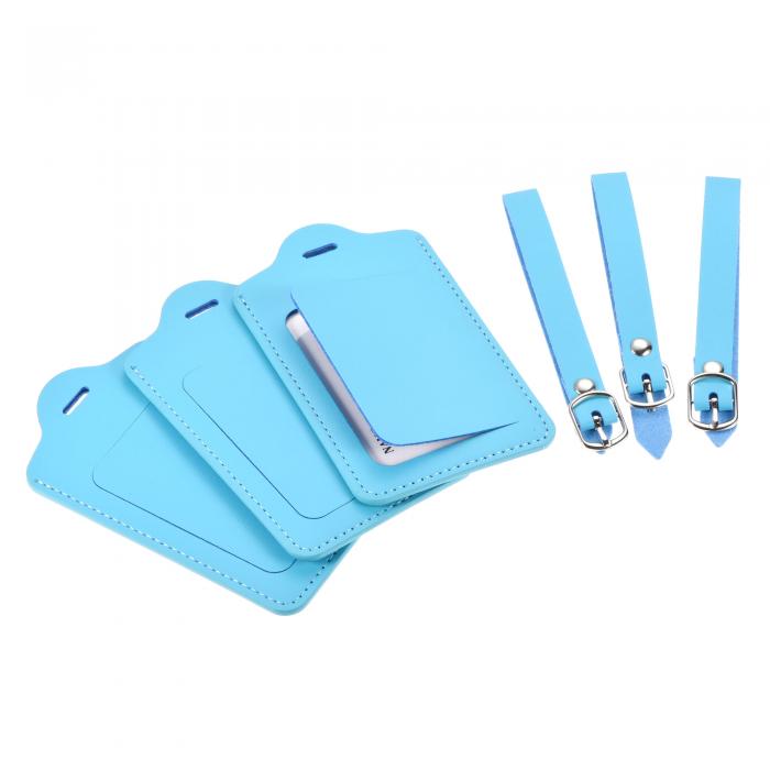 ラゲッジタグPUホルダー 12x7 cm 手荷物ラベル識別子 ストラップ付き バックパック旅行バッグスーツケース用 ライトブルー 3個