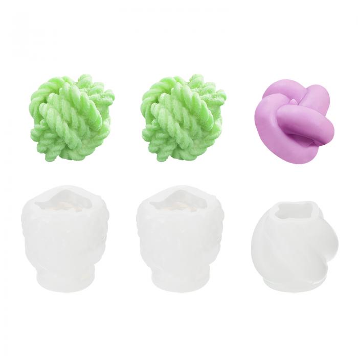 PATIKIL 3個 3Dキャンドルモールド 糸シリコーンキャンドルモールド ノットボール形状モールド 石鹸ワックスキャンドル 樹脂クラフト作成 テーブル家の装飾用