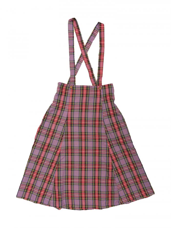 Allegra K サスペンダー スカート ミディ タータン ピナフォア オーバーオール チェック柄 クリスマス レディース パープル M