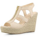 Allegra K レディース プラットフォーム ヒール スリングバック ジッパー ウェッジ サンダル ベージュ 25(4)