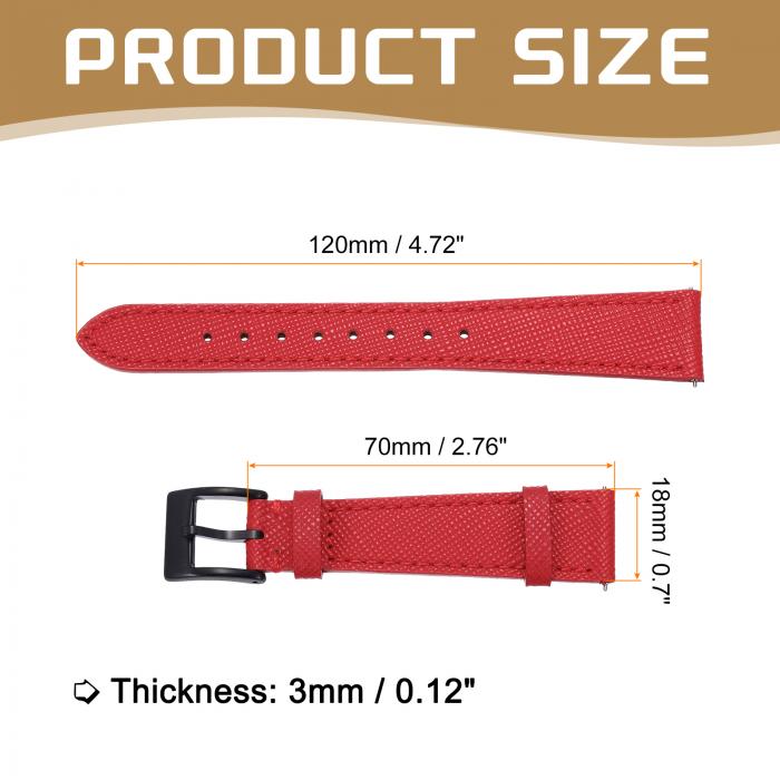 本物のレザーウォッチバンド 18mm クイックリリース交換用ウォッチストラップ ステンレススチール黒バックル付き 男性 女性用 赤