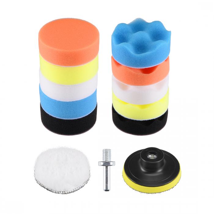 カーフォームドリル研磨パッドキット 80mm 5個フラット 5個ウェーブスポンジパッド 1個ウールパッド 1個フックとループのバッキングパッド M10ドリルアダ...