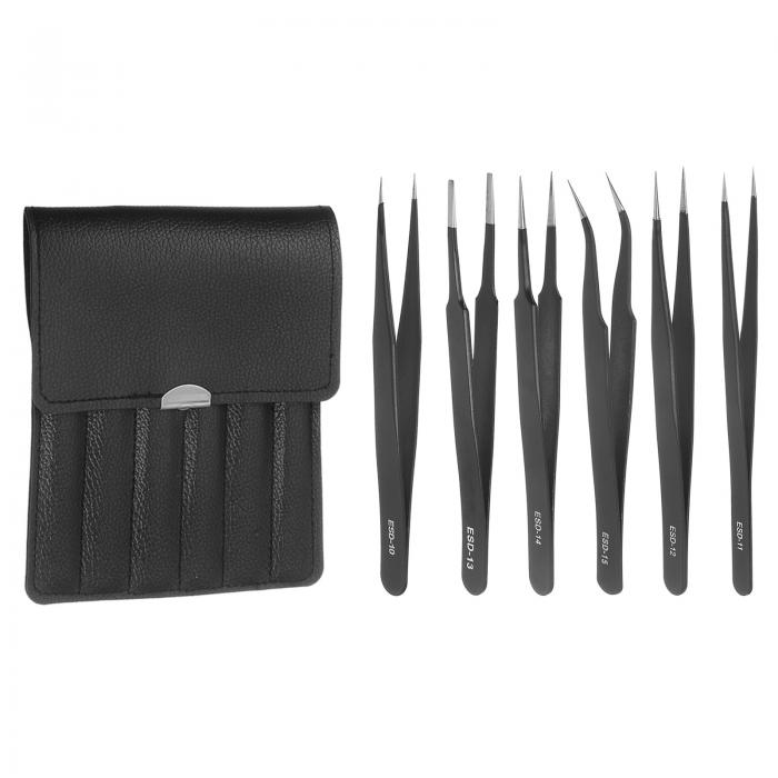 精密ピンセットセット ESDピンセットセットキット 先細ピンセット 静電気防止 非磁性 ステンレス鋼 電子実験室用 工芸 DIY用 6個