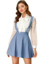 Allegra K サスペンダースカート ミニ ハイウエスト プリーツスカート Aライン ジャンパースカート フリル ストラップ スカート 可愛い レディース グレーブルー XS