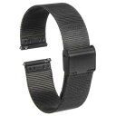 ステンレススチールメッシュウォッチバンド 20mm クイックリリース調節可能なメタルウォッチストラップ 男女兼用 黒