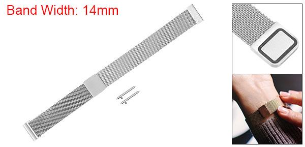 ステンレススチールメッシュウォッチバンド 14mm クイックリリース調節可能ストラップ マグネットクラスプ メンズ レディース シルバー