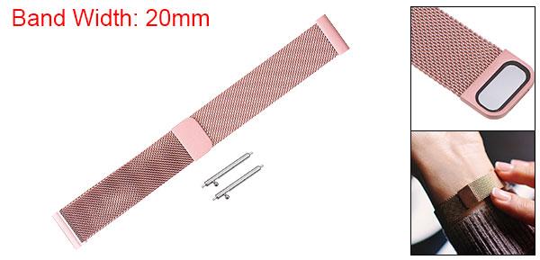 ステンレススチールメッシュウォッチバンド 20mm クイックリリース調節可能ストラップ マグネットクラスプ メンズ レディース ローズピンク