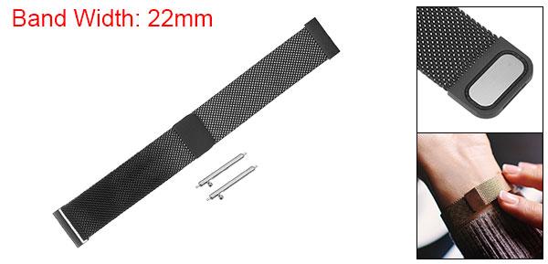 ステンレススチールメッシュウォッチバンド 22mm クイックリリース調節可能ストラップ マグネットクラスプ メンズ レディース用 黒