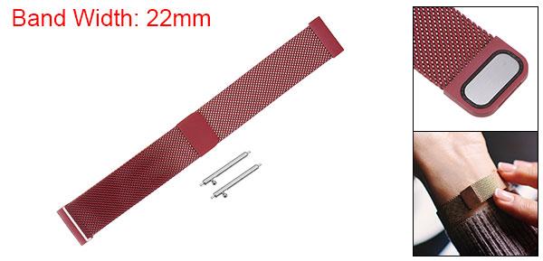 ステンレススチールメッシュウォッチバンド 22mm クイックリリース調節可能ストラップ マグネットクラスプ メンズ レディース用 レッド