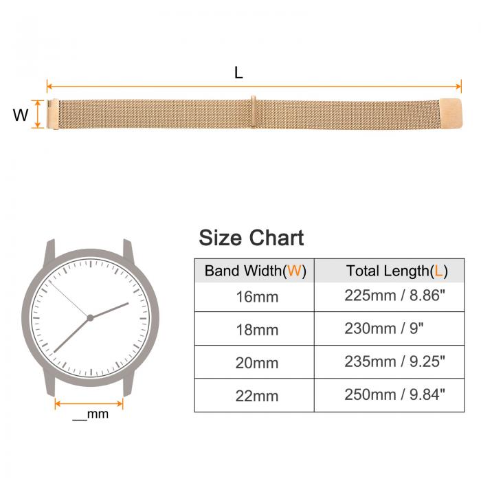 ステンレススチールメッシュウォッチバンド 16mm クイックリリースストラップ マグネットクラスプ ローズ金