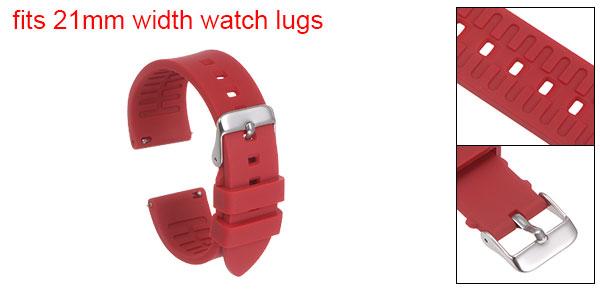シリコンウォッチバンド 21mm 幅 クイックリリース ソフトラバー 防水 交換品ウォッチストラップ 銀色ステンレススチールバックル付き 男女兼用 レッド