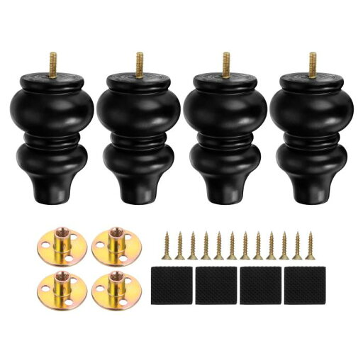 5.12"の木製家具脚 4本セット 取り付け用ネジ付き キャビネット ソファ ドレッサー 椅子 オットマン テーブル用 黒色 5.12"の木製家具脚 4本セット 取り付け用ネジ付き キャビネット ソファ ドレッサー 椅子 オットマン テーブル用 黒色