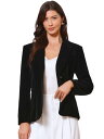 Allegra K レディース ベルベットブレザー 長袖 ノッチラペル ボタン ヴィンテージ ワーク オフィス ブレザー ポケット付き ブラック L