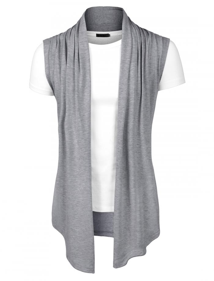 ノースリーブ カーディガン メンズ ベスト ジレ ショール 羽織り 前開き 無地 ボレロ 袖なし 抜け感 グレー 50