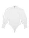 Allegra K Tシャツ トップス ボディスーツ モックネック パフスリーブ 長袖 セクシー レディース ホワイト XS